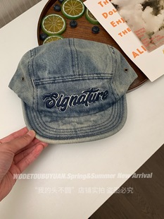 New Short Brim American Style Retro Soft Top Tooling Baseball Cap Women's Summer Street Letter Denim Duck Tongue Hat