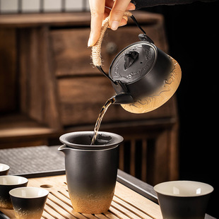 New Stoneware Tea Set Household Light Luxury High-end Office Meeting Guest Tail Beam Teapot Kung Fu Tea Cup