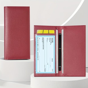 Simple long slim checkbook protective cover solid color double fold bank deposit bill savings bill holder portable passport bag