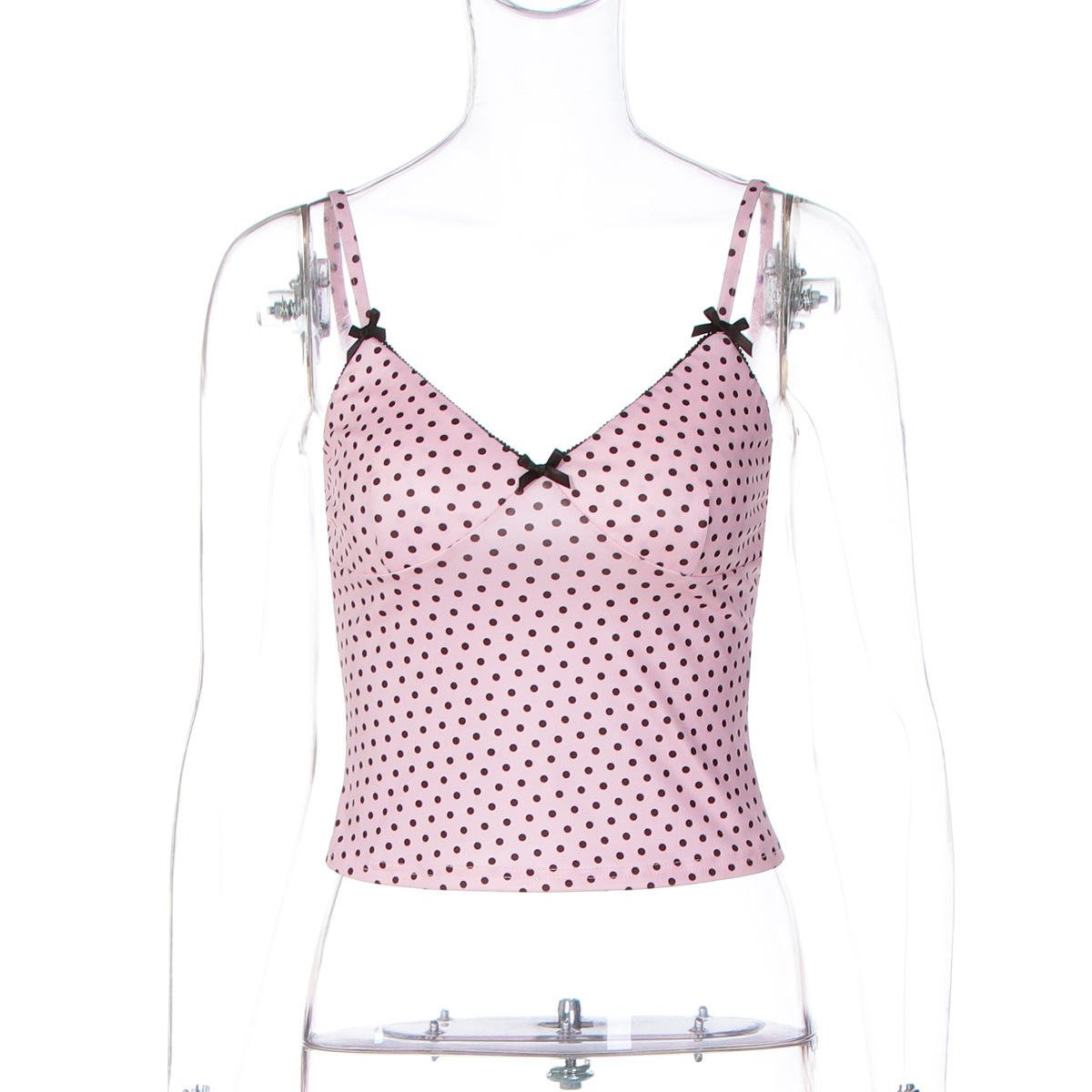 European and American Fashion Polka Dot Camisole for Women 2026 Summer New Style Spicy Deep V Bowknot Sleeveless Slim Fit Top