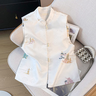 New New Chinese Style New Vertical Collar Buckle Satin Jacquard Embroidered Hanfu Vintage Improved Top Vest Jacket