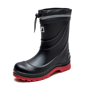 Bundle fashion rain boots men's new mid-barrel non-slip mid-barrel rain boots short water shoes fleece-lined work outdoor cross-border