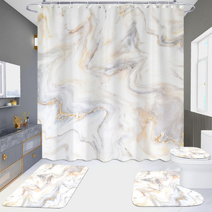 Source Factory HD Digital Printing Shower Curtain Four-piece Waterproof Punch-free Bathroom Partition Curtain Marble