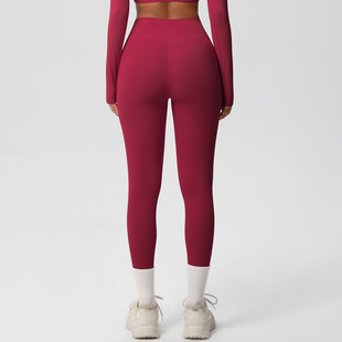 Amazon European and American New High Waist Tight Sanding Yoga Pants Peach Hip Breathable Fitness Training Running Pants for Women