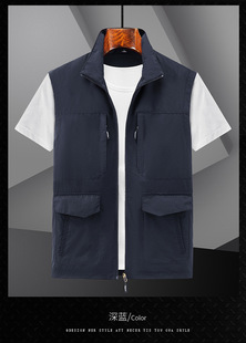 Men's Spring and Autumn Thin Vertical Collar Vest Outdoor Leisure Sports Vest Loose plus size Multi-bag Jacket 23009