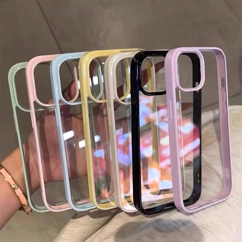 Two-in-one colored edge case for Apple iPhone 17, iPhone 15 Pro Max, transparent 14mm acrylic, 13mm simple design.