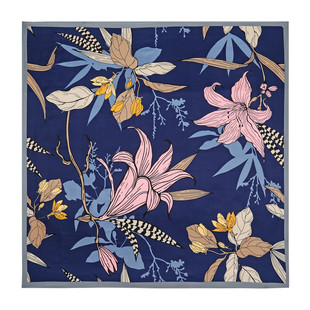 European and American Spring and Autumn New Silk Scarf 130cm Twill Silk Large Square Scarf Retro Floral Printed Women's Headscarf Shawl Scarf