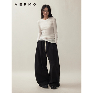 2627#VERMO Cut Soft Mulberry Silk Blend Deconstructed Pleated Slim Fit Lightweight All-Match Long Sleeve Base Shirt