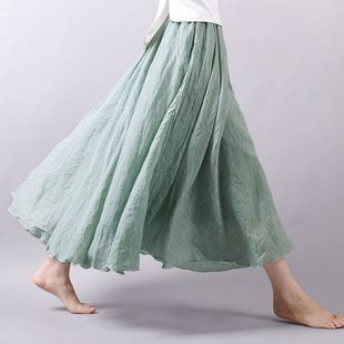 Double-layer Skirt Women's Artistic Ethnic Style Asian Skirt Summer Mid-length plus size Hanfu Large Swing