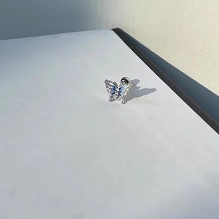 Dropping Glaze ins Dream Blue Butterfly Ear Nail Titanium Steel Ear Nail 1.2mm Niche Zircon Spice Girls Stacked Ear Nail Women