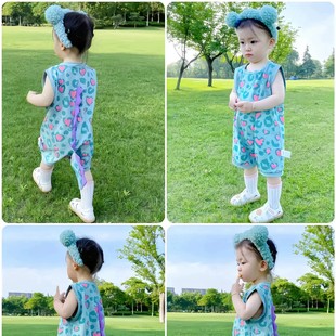 Baby Clothes Summer Thin Internet Celebrity Dinosaur Sleeveless Male and Female Baby Jumpsuit Newborn Cute Super Cute Harem