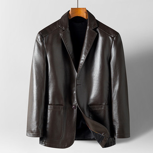 Haining Genuine Leather Men's Leather Suit Autumn and Winter Handsome Suit Collar Men's Jacket Fashion Men's Sheepskin Suit
