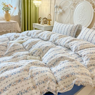 Class A cotton double-layer yarn four-piece set small fresh student three-piece set dormitory floral bed sheet quilt cover bedding wholesale