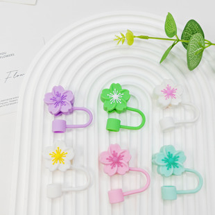Cross-border Hot Sale 10mm Bold Large Diameter Begonia Flower Straw Cap Cute Cartoon Flower PVC Straw Dust Cover