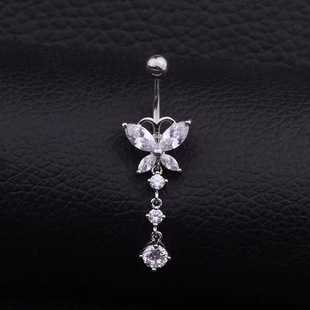Amazon Cross-Border Decorative Stainless Steel Inlaid with Zircon Butterfly Belly Button Ring Pendant Long Nail Body Piercing Jewelry
