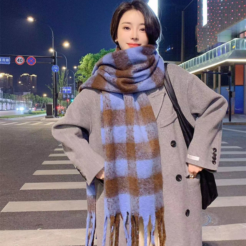 Autumn and Winter New Style Imitation Cashmere Plaid Scarf, Korean Version, High-End Feel, Warm Shawl, Versatile for Students, Thickened Couple's Neck Warmer