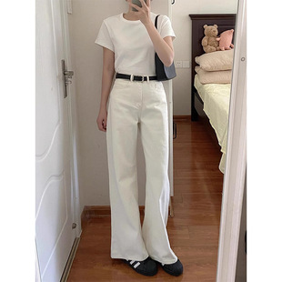 White fleece-lined Thickened Jeans Women's Winter New plus size chubby girl Slimming Loose High Waist Dipped Wide Leg Pants