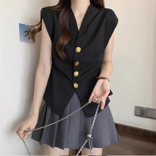 Elegant Collar Button Irregular Suit Vest Shirt Women's Summer New Fashion Korean Style Sweet Sleeveless Top