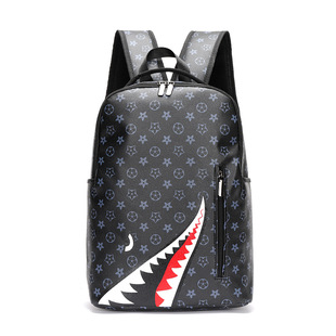 Men's Casual Backpack Student Computer Backpack Fashionable Trendy Plaid Backpack Large Capacity Waterproof Shark Bag