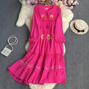2123 yellow jacquard cotton long sleeve dress