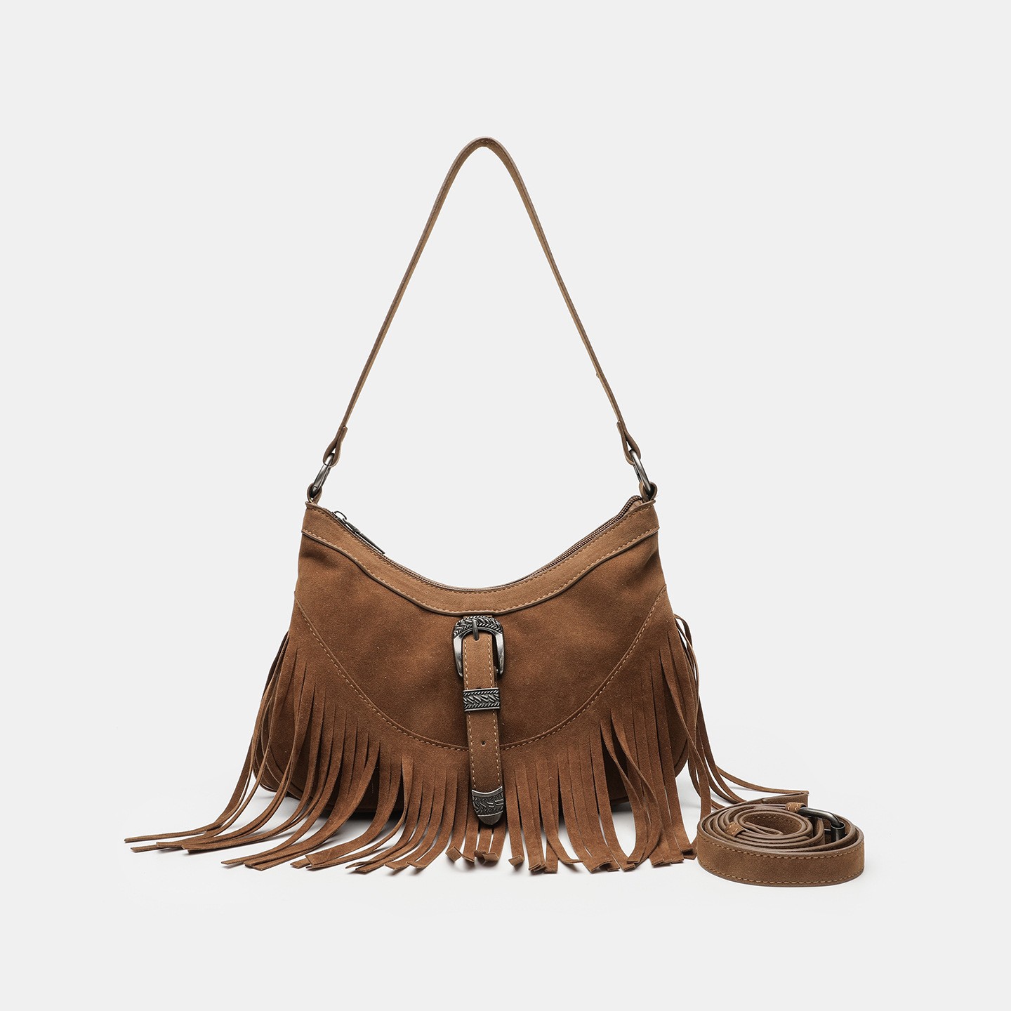 In-Stock Bohemian Suede Shoulder Bag 2026 Versatile Matte Texture Stylish Tassel Crossbody Bag Vintage Style