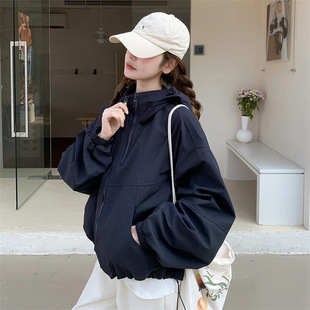 Small Casual Hooded Short Coat Women's Spring New Double Zipper Loose All-match Jacket Trendy Jacket