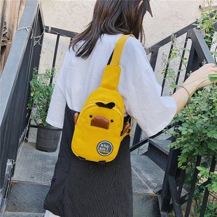 Children's Bag 2024 New Korean Style Cartoon Yellow Duck Canvas Chest Bag Casual Cute Shoulder Crossbody Small Backpack