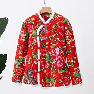 Сетка сафлоротная хлопчатобумажная куртка для женщин среднего и пожилого возраста толстая северо-восточная большая цветочная хлопчатобумажная куртка модная ретро маленькая цветочная куртка