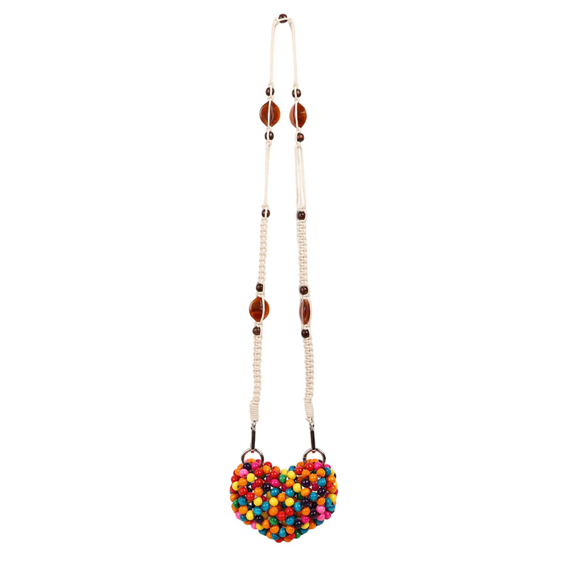 Summer woven mini bag, 2025 new style, Mori girl sweet fashion hollowed-out colorful bead shoulder bag, crossbody heart bag