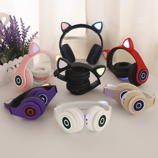 New B39 Cat Ear Circle Head-Mounted Stereo Foldableing Wireless Sports Game Live Broadcast Luminous Bluetooth Headset