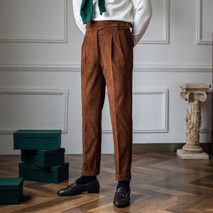 Naples Men's Corduroy Trousers 2024 Straight Mid-Waist Casual Pants British Retro Autumn and Winter Trendy Men's Pants