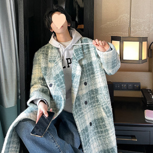 Long Over-the-Knee Puyuan Woolen Coat Men's High-End Trenchcoat Light Luxury Men's Winter Chanel Style Plaid Coat