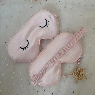 Cute cartoon eyelash silk eye mask imitation Mulberry Silk shading breathable sleep eye mask travel set in stock