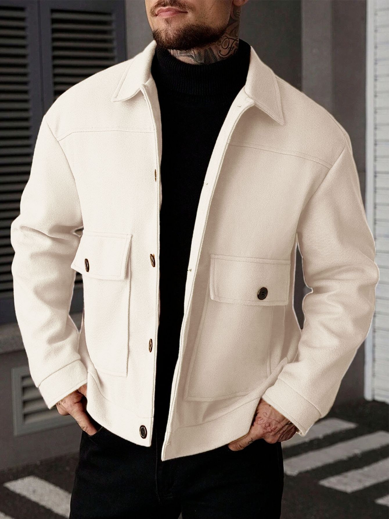 New Autumn and Winter Casual Workwear Style Jacket, Versatile and High-End Jacket with Lapel and Patch Pockets