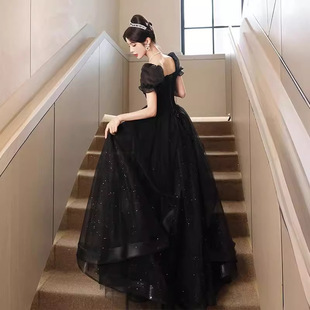 Black Evening Dress Dress 2024 New Banquet Elegant Long Light Luxury Niche Dinner Host Catwalk Evening Dress