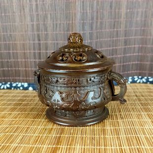 Old antique copper open lid incense burner ornaments need Xuande Dragon ear stove RETRO study office home aromatherapy stove gift