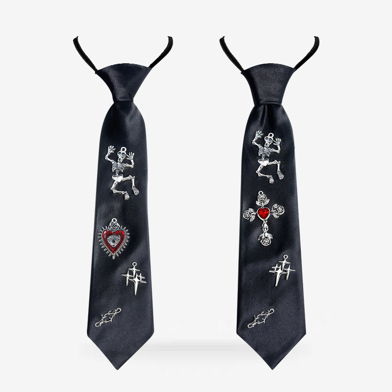 European and American Cross-Border Black Halloween Skull Cross Halloween Trendy Stylish Dark Shirt Tie Accessories