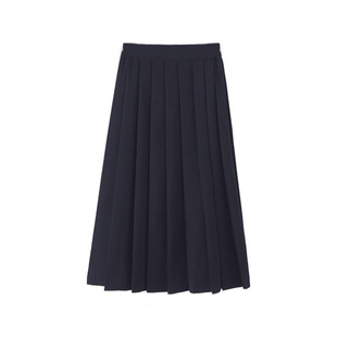 Japanese JK Uniform Pleated Skirt Women's Spring and Autumn Basic College Style Solid Color Black All-match Mid-length Skirt