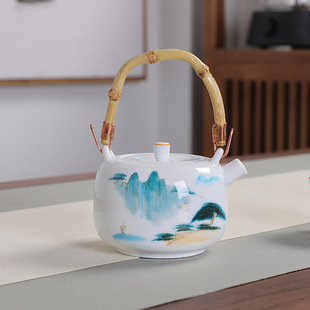 Lifting Beam Teapot Single Pot Ceramic Household Tea Maker Tea Boiling Kettle Tea Set Portable Separating Net Celebrity Pure Hand-painted