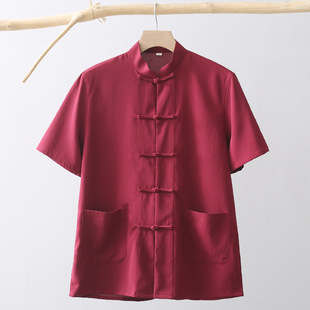 Chinese-style Tang-style Men's Middle-aged and Elderly Summer Thin Short-sleeved Chinese-style Men's Retro Buckle Summer Half-sleeved Shirt