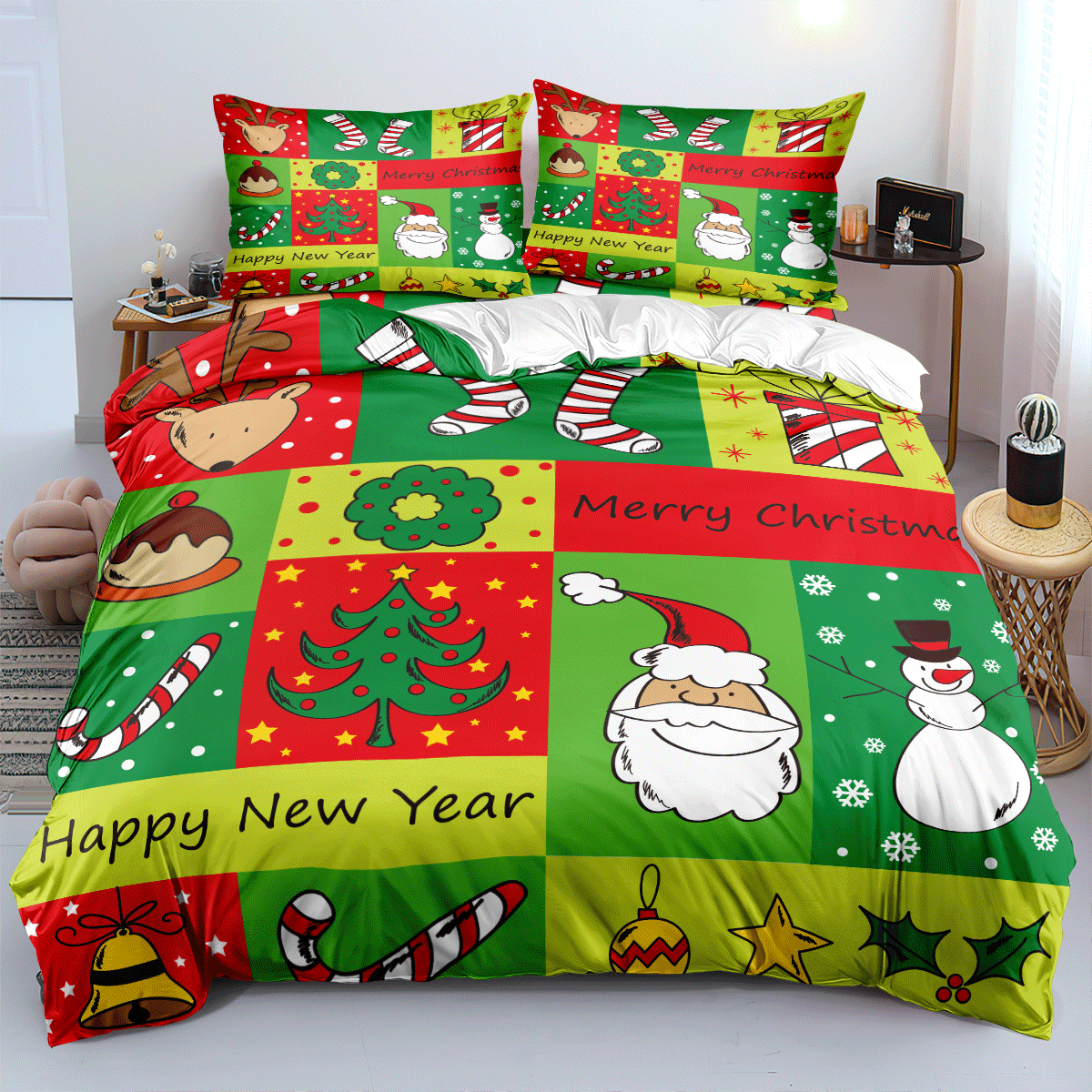 3D digital printing Christmas series three-piece four-piece bedding can be customized size picture