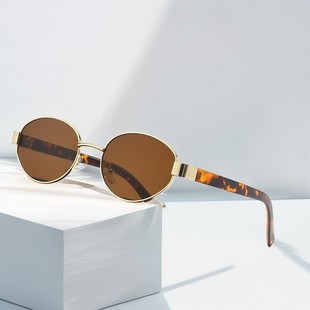 Fashionable High-End Metal Oval Small Frame Sunglasses New Trendy Photo Sunglasses for Women Internet Celebrity