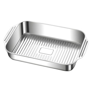 Grilled Fish Plate Camping Square Plate with Lid Plate Picnic Tray Food Grade Stainless Steel Hot Pot Plate Seafood Plate Barbecue Plate