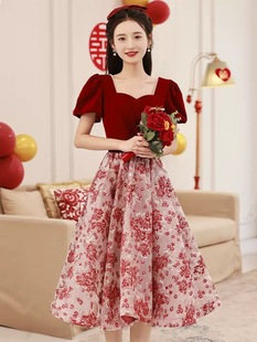 TOAST clothing women's autumn and winter bridal small red evening dress engagement dress French style back-to-door clothing socialite