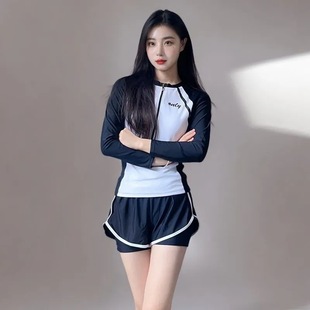 Sports Style Swimsuit Female Conservative Split Student Two-Piece New Style Belly-Covering Slimming Long-Sleeved Sunscreen Hot Spring Swimsuit