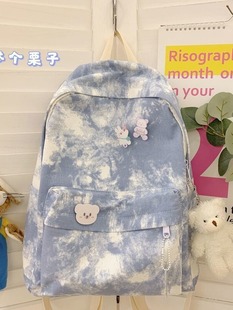 Schoolbag Women's Korean-style College Student Mori Style All-match Vintage Tie-dyed Canvas Backpack Ins Japanese Style Junior High School Student Backpack