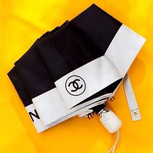 Small Fragrant Style Simple BlaCk and White Retro Internet Celebrity Umbrella Double C Big Brand Sun Umbrella Women's Summer Foldableing Sun ProteCtion Vinyl Parasol