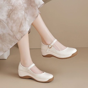 British Style Platform Leather Shoes Women's Fashion Shallow Mouth Mary Jane Shoes 2025 New Spring and Summer High Heeled Wedge Shoes