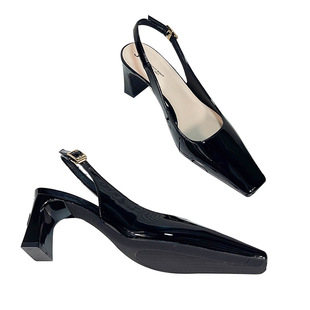 6901 Off-white Fresh Style Patent Leather Simple Elegant High-heeled Shoes for Women with Thick Heels 2023 Baotou Cool
