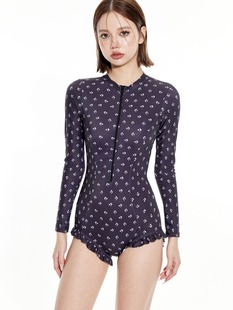 South Korea Ins Dongdaemun Foreign Trade Swimsuit Women's Fashion Sunscreen Conservative One-piece Long-sleeved Sports Wind Surfing Swimsuit